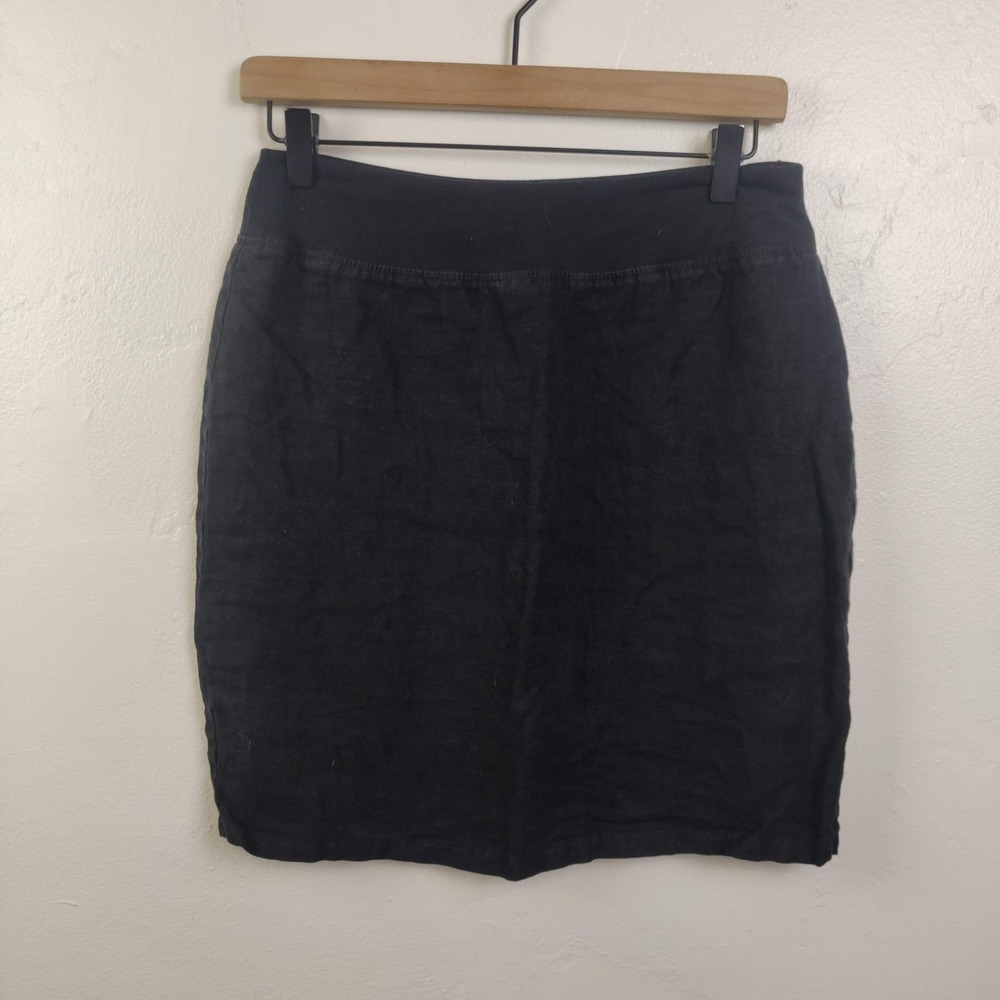 Cut Loose Linen Skirt Skirt Womens XS Black Elastic Waist Lagenlook Minimalist